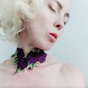Purple Impatiens choker - 3D lace costume necklace